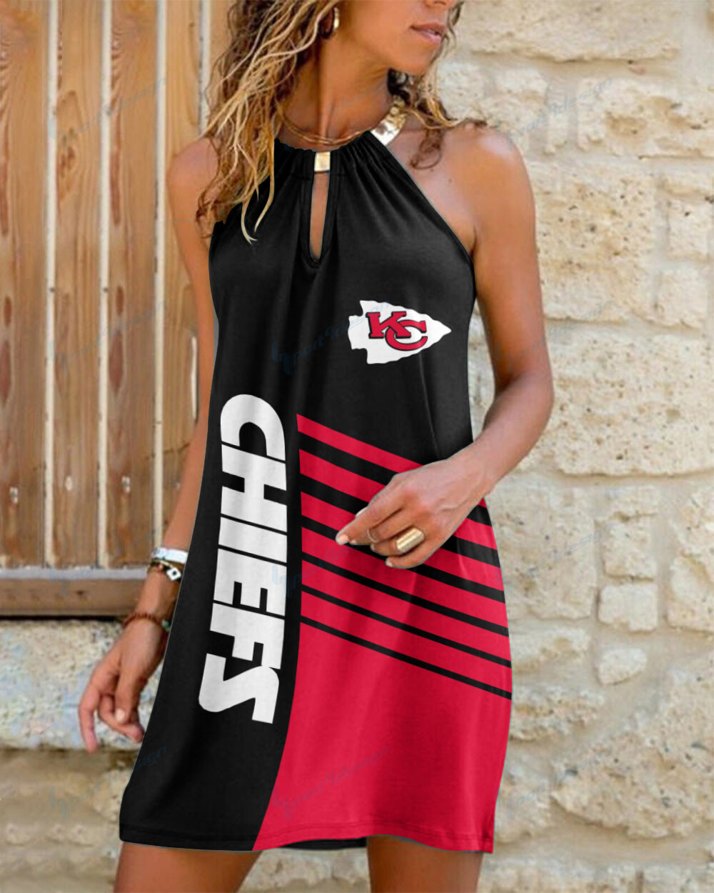 Kansas City Chiefs Summer Casual Metal Halter Neck Sleeveless Dress 129