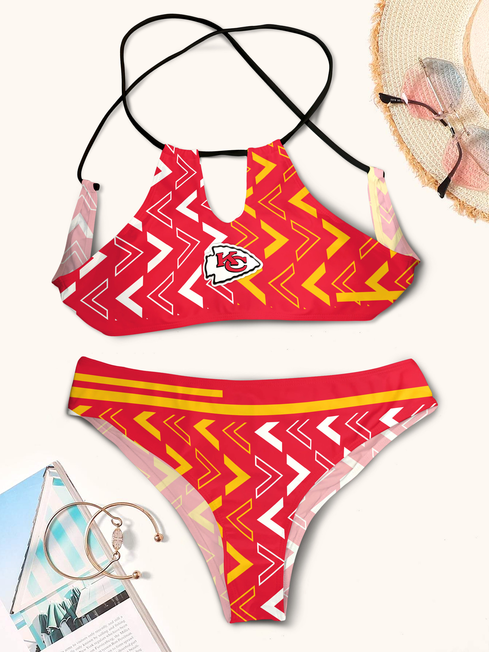 Kansas City Chiefs Womens Cami Keyhole One Piece Swimsuit Bg39 