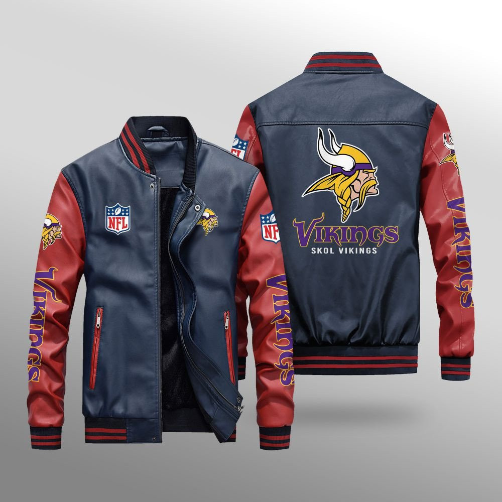 Minnesota Vikings Leather Bomber Jacket BG35 - Anz3dgift.com