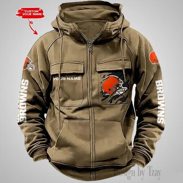 Cleveland Browns Vintage Men Hoodies Zipup DV5 AZVMHD039