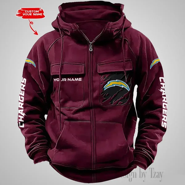 Los Angeles Chargers Vintage Men Hoodies Zipup DV5 AZVMHD049 - Image 3