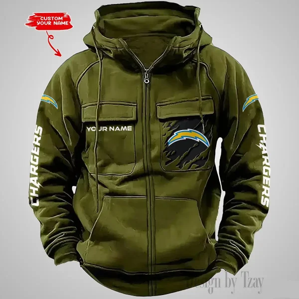 Los Angeles Chargers Vintage Men Hoodies Zipup DV5 AZVMHD049 - Image 4