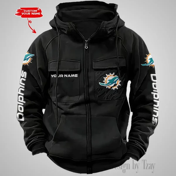 Miami Dolphins Vintage Men Hoodies Zipup DV5 AZVMHD051