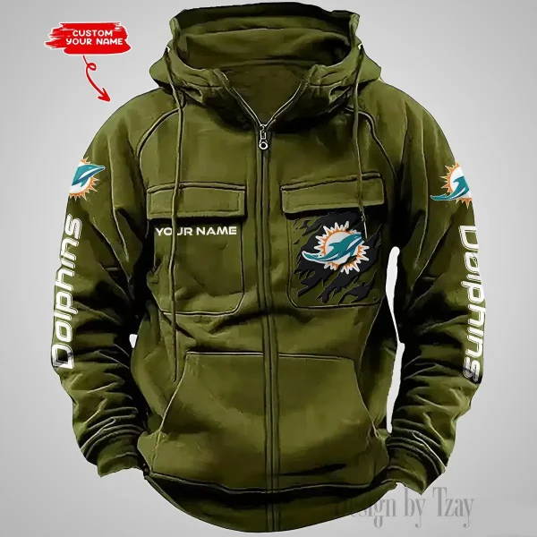 Miami Dolphins Vintage Men Hoodies Zipup DV5 AZVMHD051 - Image 2