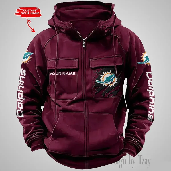 Miami Dolphins Vintage Men Hoodies Zipup DV5 AZVMHD051 - Image 3