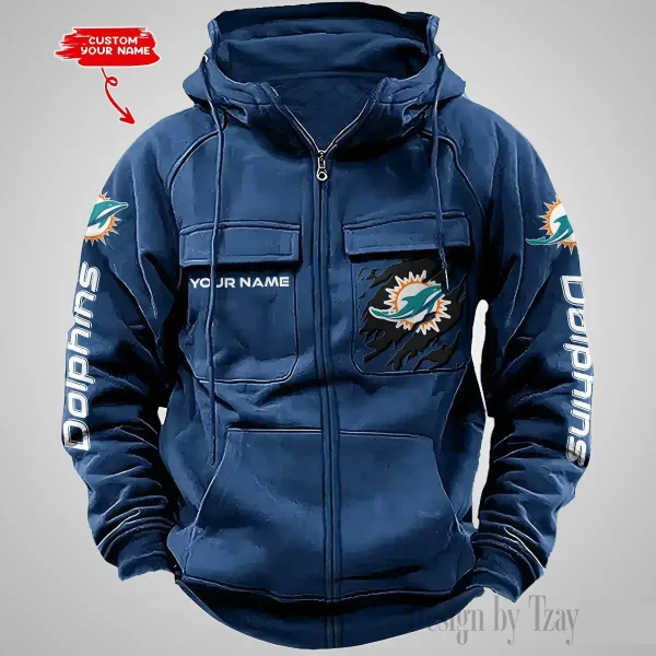 Miami Dolphins Vintage Men Hoodies Zipup DV5 AZVMHD051 - Image 4