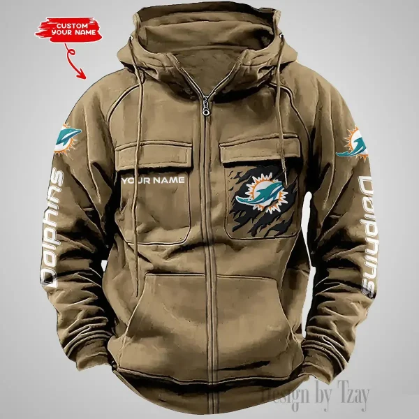 Miami Dolphins Vintage Men Hoodies Zipup DV5 AZVMHD051 - Image 5