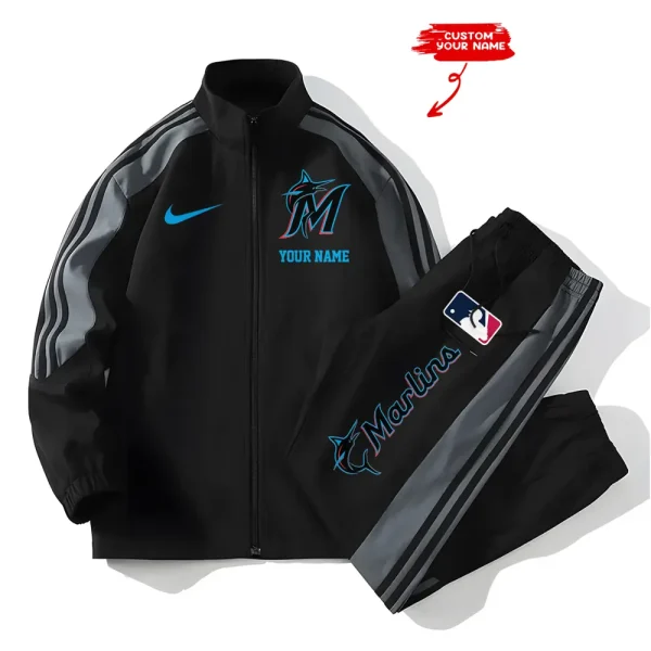 Miami Marlins MLB New Style Versatile Sports Set Jacket And Pants S9VSS2PS079 - Image 2