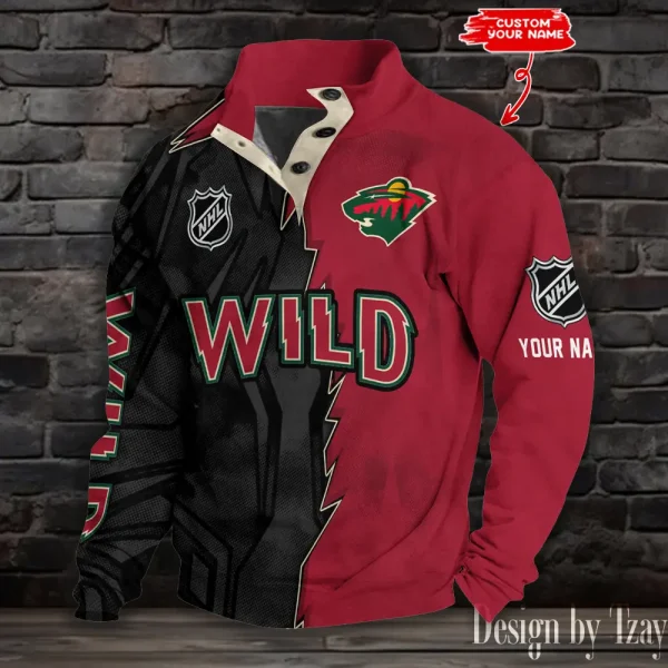 Minnesota Wild Half Button Long Sleeve Hoodie S9DBSCH1407