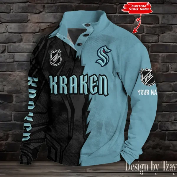 Seattle Kraken Half Button Long Sleeve Hoodie S9DBSCH1422