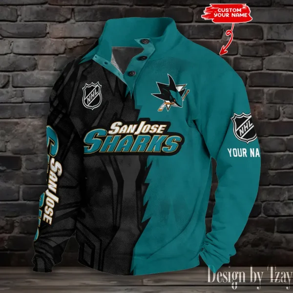 San Jose Sharks Half Button Long Sleeve Hoodie S9DBSCH1423