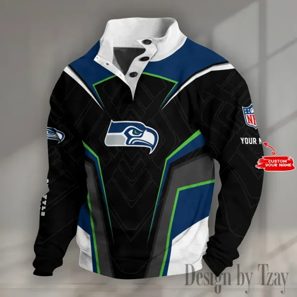 Seattle Seahawks NFL Half Button Long Sleeve Hoodie S9DBSCH1499