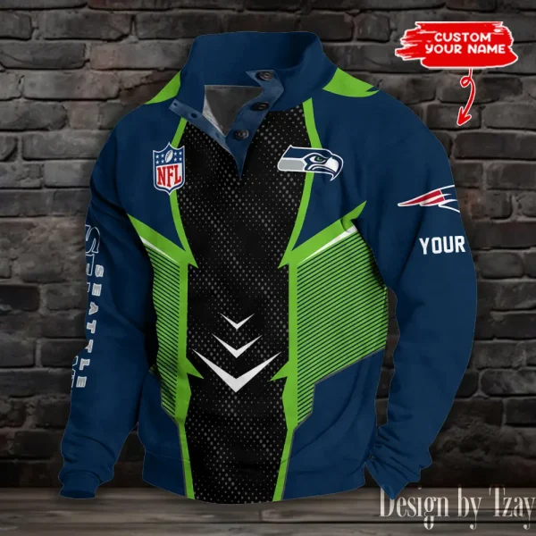 Seattle Seahawks NFL Half Button Long Sleeve Hoodie S9DBSCH1562