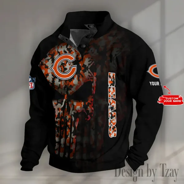 Chicago Bears NFL Half Button Long Sleeve Hoodie S9DBSCH1596