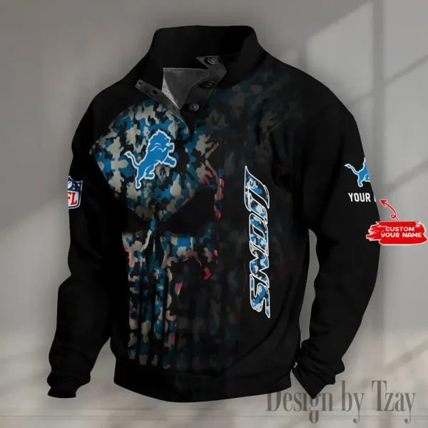 Detroit Lions NFL Half Button Long Sleeve Hoodie S9DBSCH1620