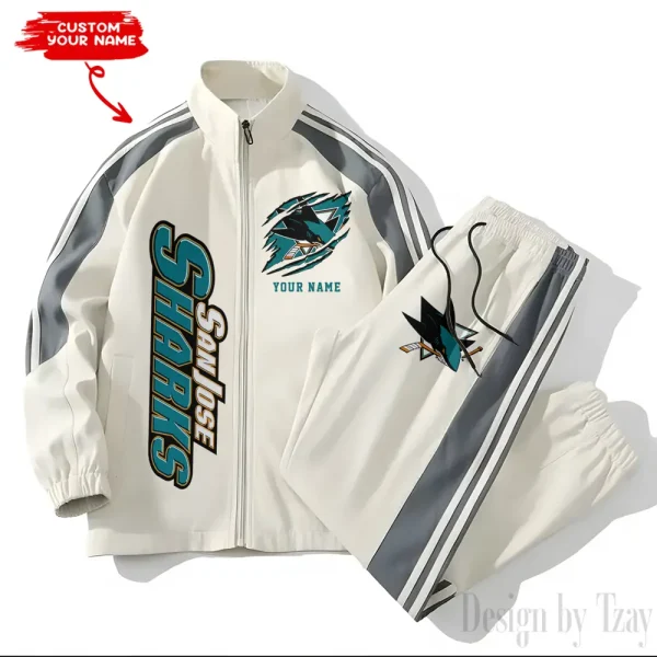 San Jose Sharks NHL New Style Versatile Sports Set Jacket And Pants S9VSS2PS286 - Image 2