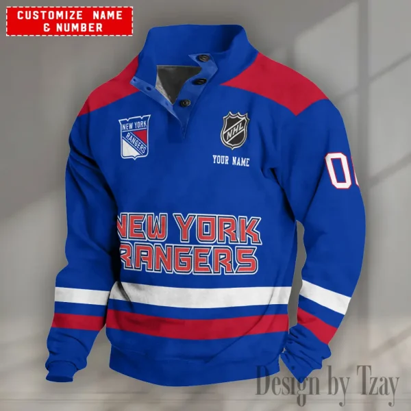 New York Rangers NHL Half Button Long Sleeve Hoodie S9DBSCH1630