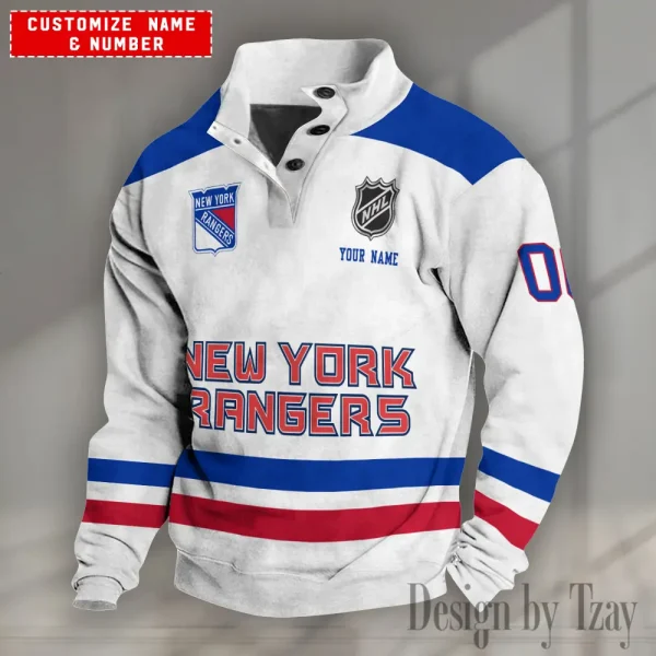 New York Rangers NHL Half Button Long Sleeve Hoodie S9DBSCH1631