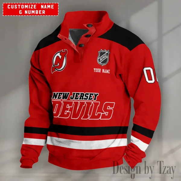 New Jersey Devils NHL Half Button Long Sleeve Hoodie S9DBSCH1634