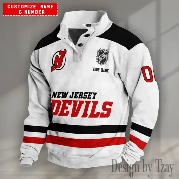 New Jersey Devils NHL Half Button Long Sleeve Hoodie S9DBSCH1635