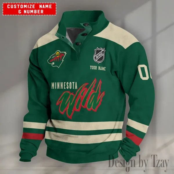 Minnesota Wild NHL Half Button Long Sleeve Hoodie S9DBSCH1643