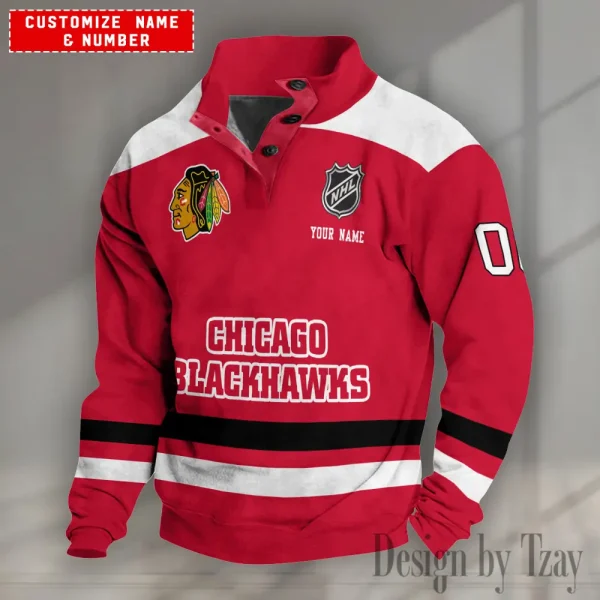 Chicago Blackhawks NHL Half Button Long Sleeve Hoodie S9DBSCH1659