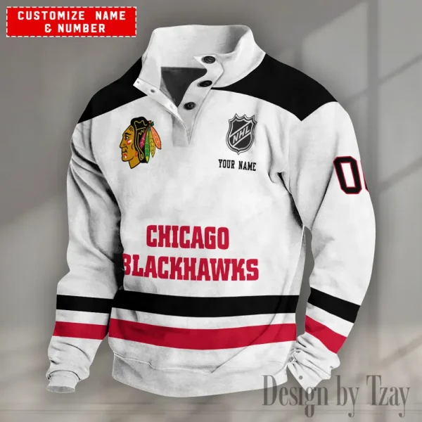 Chicago Blackhawks NHL Half Button Long Sleeve Hoodie S9DBSCH1660