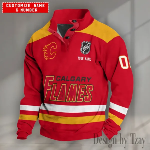 Calgary Flames NHL Half Button Long Sleeve Hoodie S9DBSCH1664