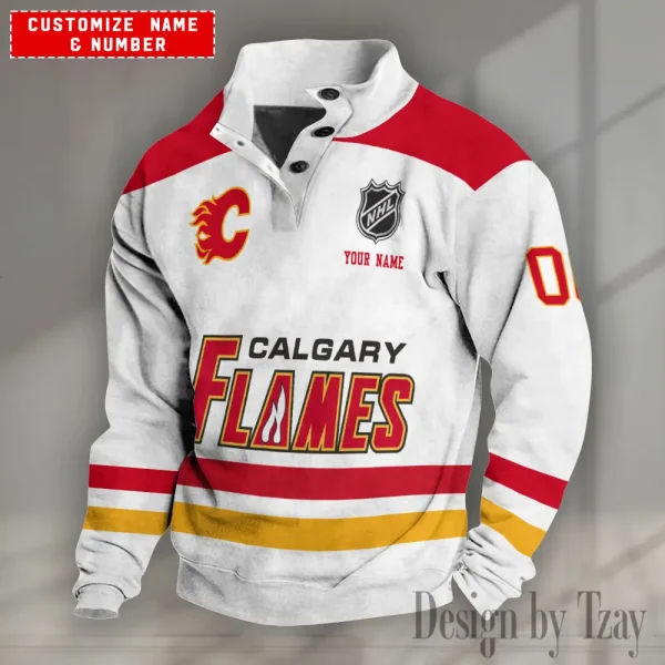 Calgary Flames NHL Half Button Long Sleeve Hoodie S9DBSCH1665