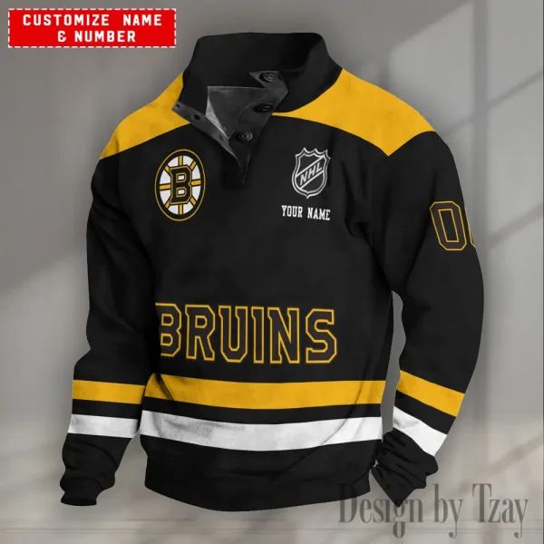 Boston Bruins NHL Half Button Long Sleeve Hoodie S9DBSCH1668