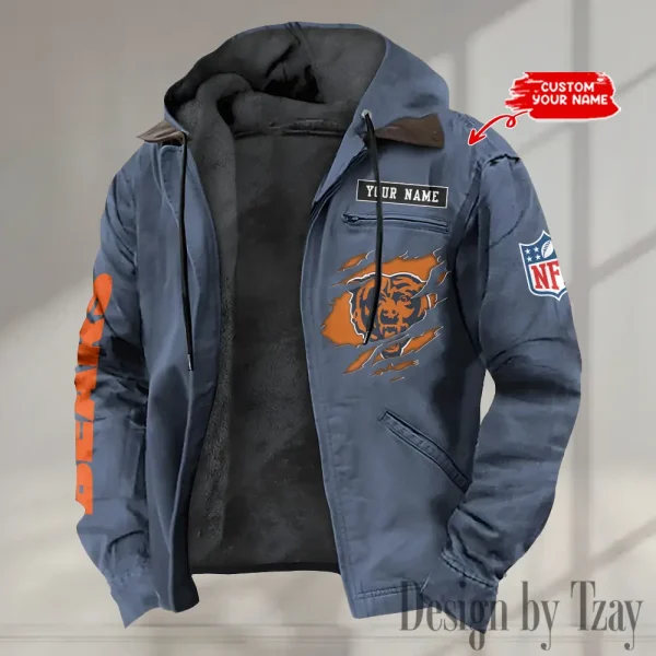 Chicago Bears Winter Thick Warm Plush Zipper Men Jacket trending 2025 ANZPJH006 - Image 2