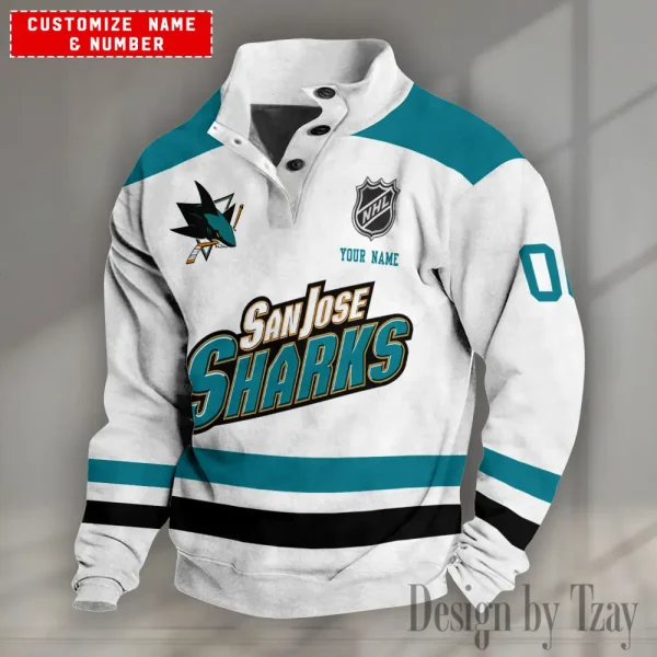 San Jose Sharks NHL Half Button Long Sleeve Hoodie S9DBSCH1672