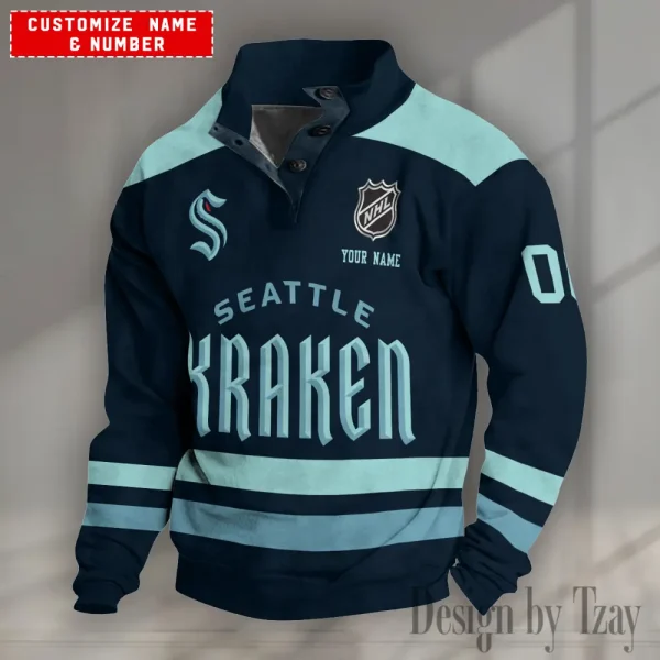 Seattle Kraken NHL Half Button Long Sleeve Hoodie S9DBSCH1673