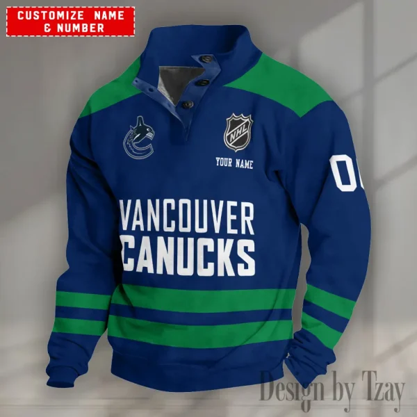 Vancouver Canucks NHL Half Button Long Sleeve Hoodie S9DBSCH1678