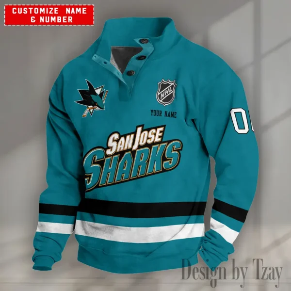 San Jose Sharks NHL Half Button Long Sleeve Hoodie S9DBSCH1682