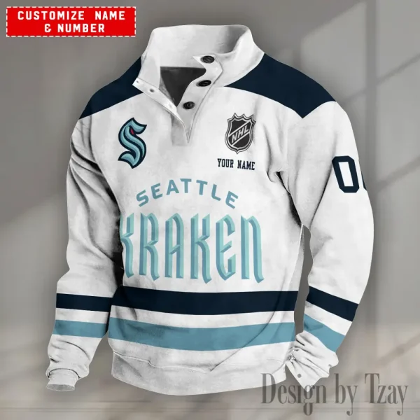 Seattle Kraken NHL Half Button Long Sleeve Hoodie S9DBSCH1683