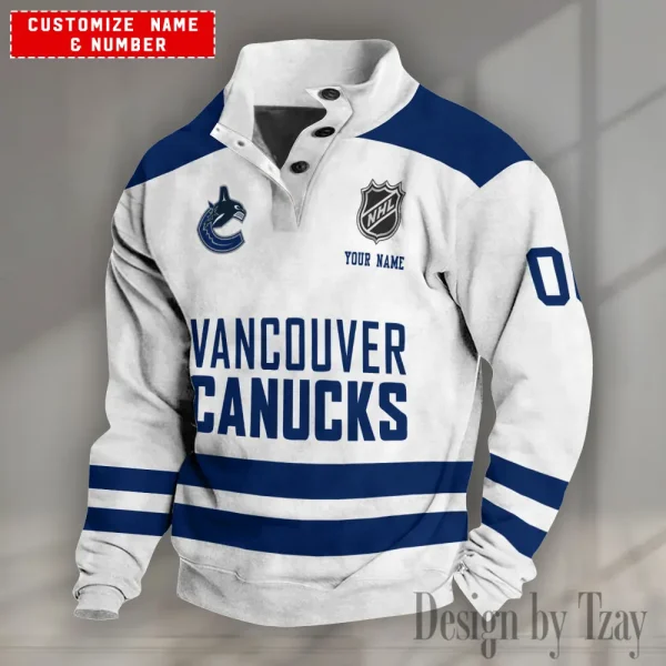 Vancouver Canucks NHL Half Button Long Sleeve Hoodie S9DBSCH1688