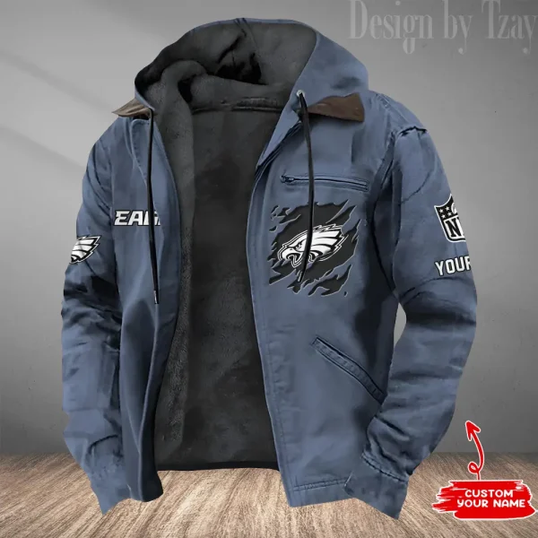 Philadelphia Eagles Winter Thick Warm Plush Zipper Men Jacket Trending 2025 ANZPJH059 - Image 3