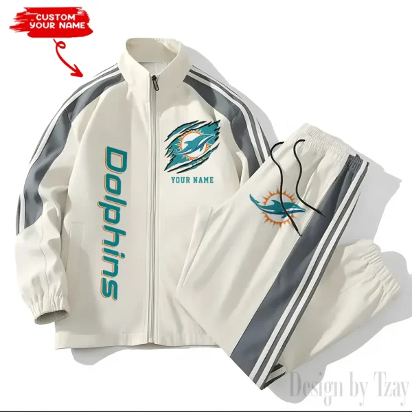 Miami Dolphins NFL Casual Sports Suit Stand Collar Jacket And Trousers S9VSS2PS362