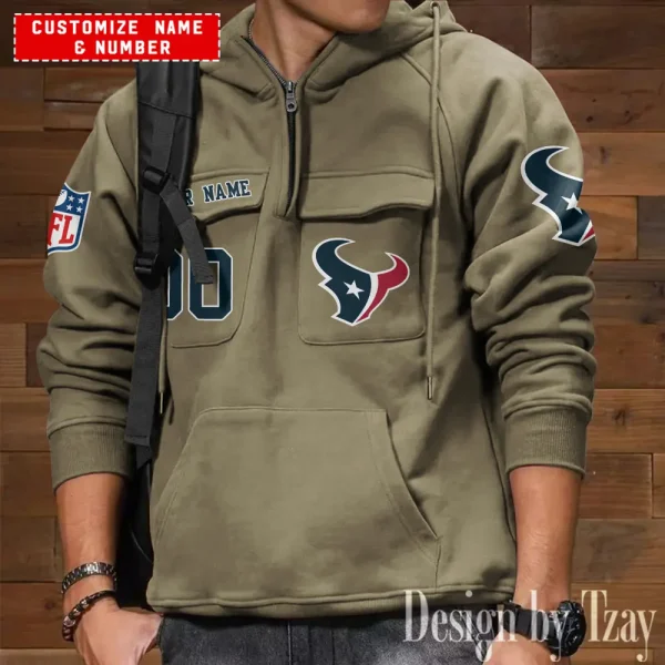 Houston Texans NFL Style Men's Hooded Multi-Pocket Vintage AZVMHD704