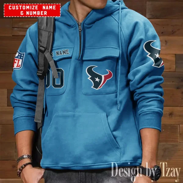 Houston Texans NFL Style Men's Hooded Multi-Pocket Vintage AZVMHD704 - Image 2