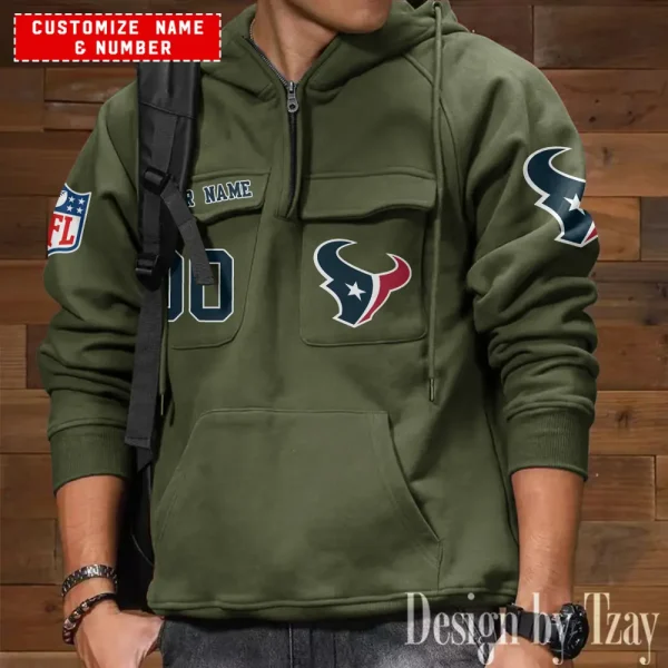 Houston Texans NFL Style Men's Hooded Multi-Pocket Vintage AZVMHD704 - Image 3