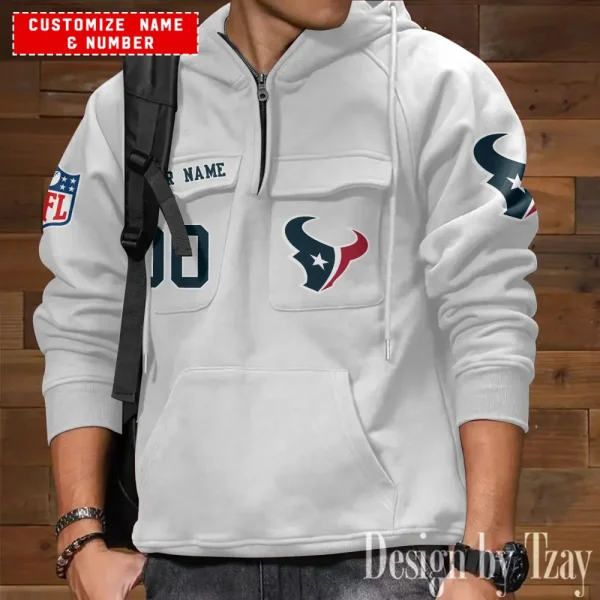 Houston Texans NFL Style Men's Hooded Multi-Pocket Vintage AZVMHD704 - Image 4