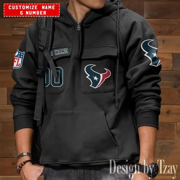 Houston Texans NFL Style Men's Hooded Multi-Pocket Vintage AZVMHD704 - Image 5