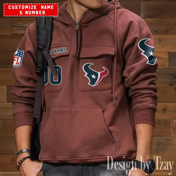 Houston Texans NFL Style Men's Hooded Multi-Pocket Vintage AZVMHD704 - Image 6