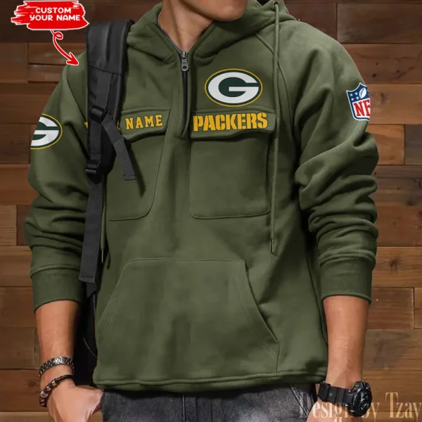 Green Bay Packers Style Men's Hooded Multi-Pocket Vintage AZVMHD681