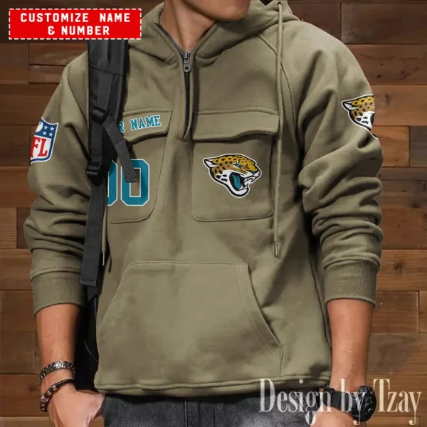 Jacksonville Jaguars NFL Style Men's Hooded Multi-Pocket Vintage AZVMHD708