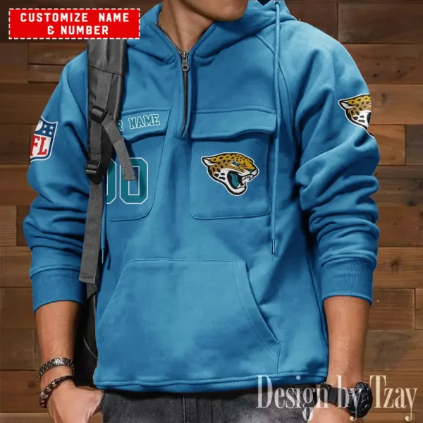 Jacksonville Jaguars NFL Style Men's Hooded Multi-Pocket Vintage AZVMHD708 - Image 2