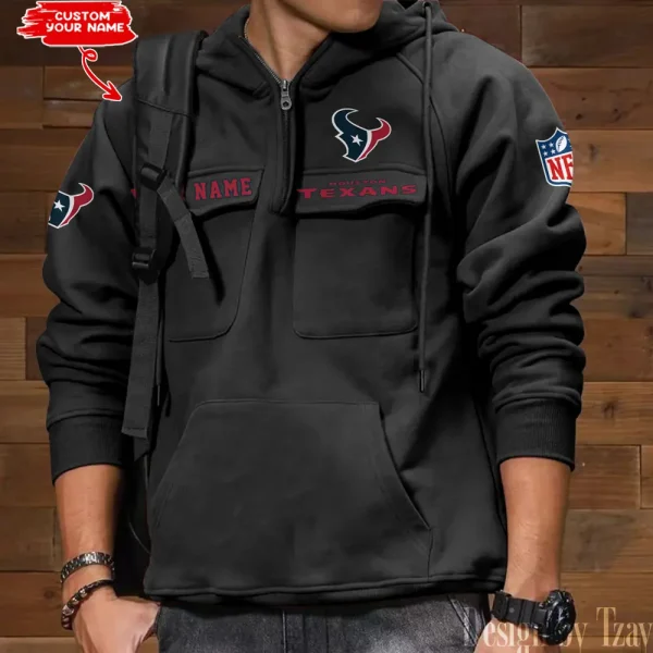 Houston Texans Style Men's Hooded Multi-Pocket Vintage AZVMHD682 - Image 2