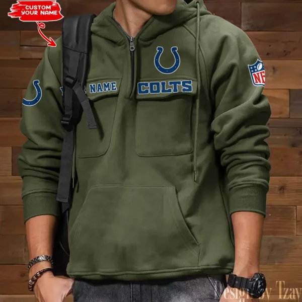 Indianapolis Colts Style Men's Hooded Multi-Pocket Vintage AZVMHD683 - Image 3